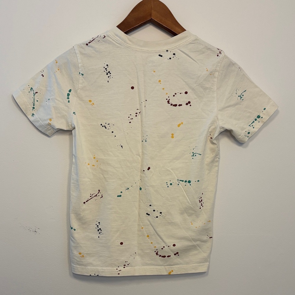 Roots Cream Short Sleeve Tee with Navy Beaver Graphic and Multicolor Splatter - Picture 2 of 2
